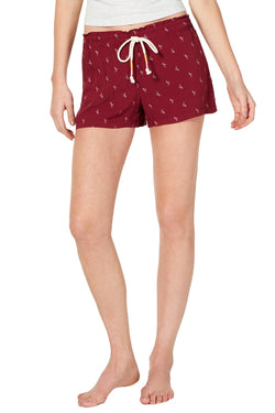 Jenni Printed Lightweight Lounge Shorts in Burgundy Outlined Flamingo thumbnail 2