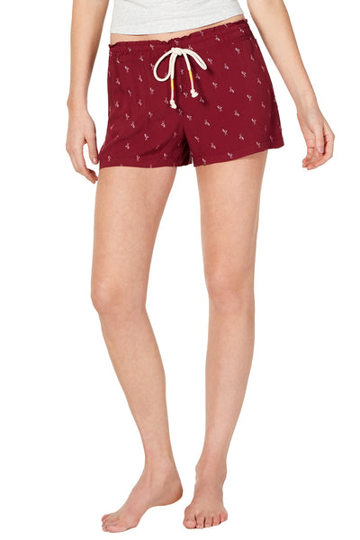Jenni Printed Lightweight Lounge Shorts in Burgundy Outlined Flamingo