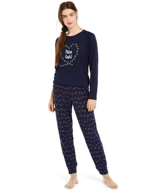 Jenni Printed Pajamas & Hair Scrunchie 3pc Set Christmas Lights