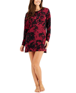 Jenni Printed Soft Knit Sleep Shirt Plum Wine Td