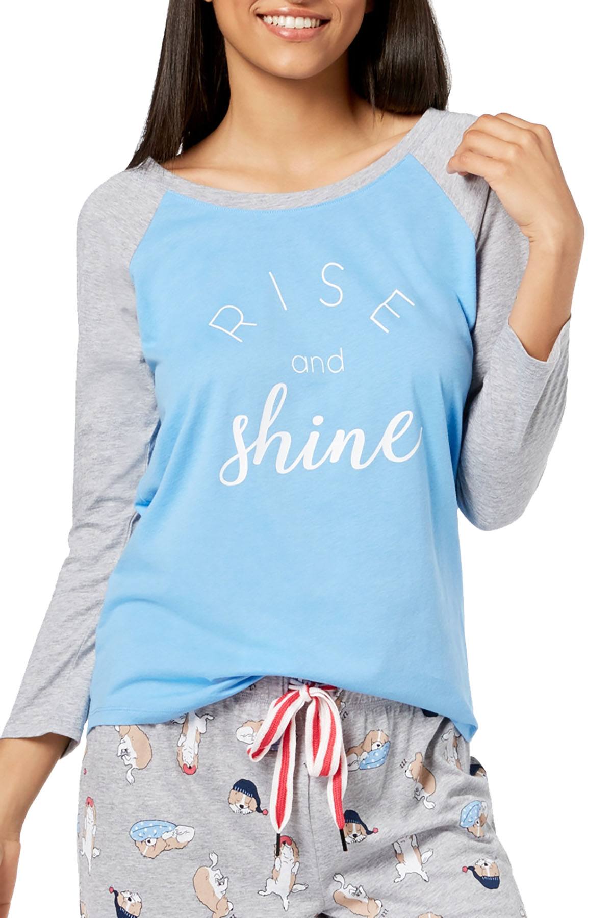 Jenni Raglan Sleeve Graphic Print Lounge Top in Rise & Shine Blue