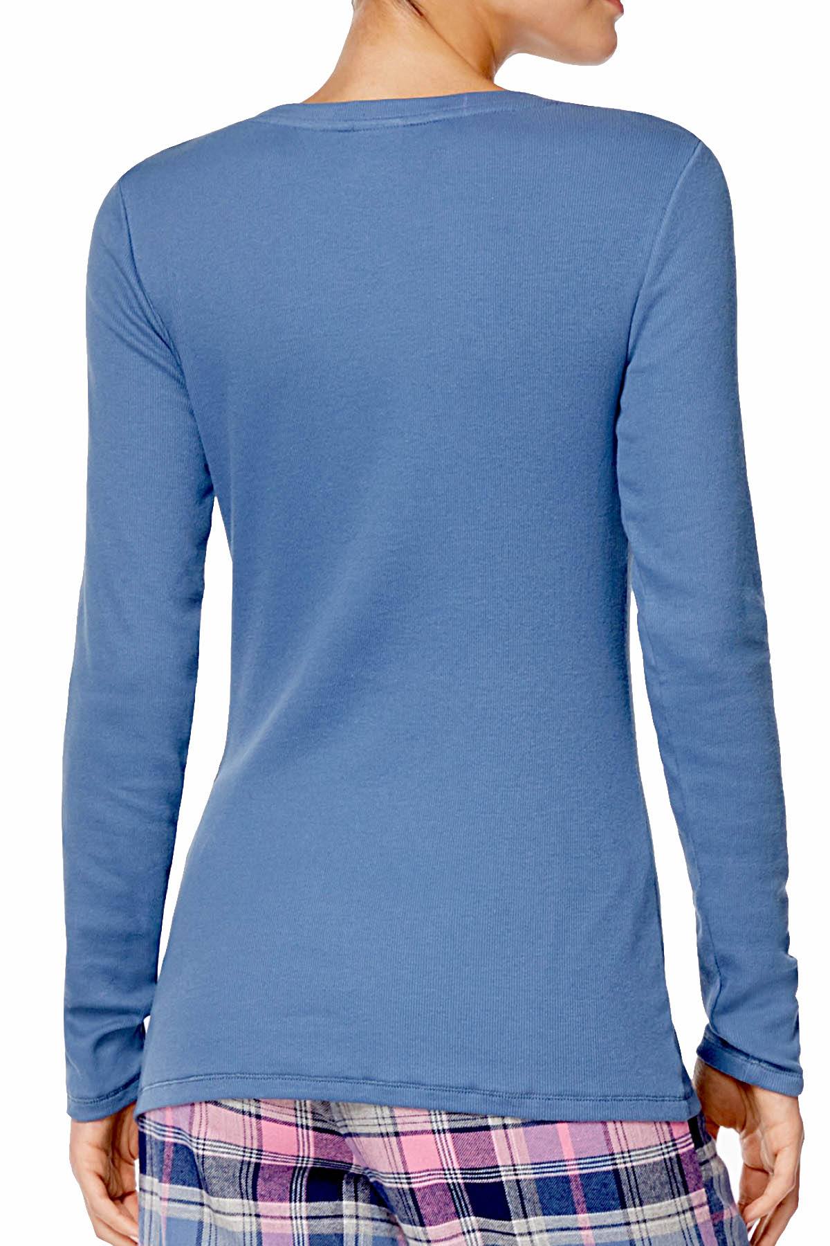 Jenni Ribbed Lounge Top in Blue Skyline
