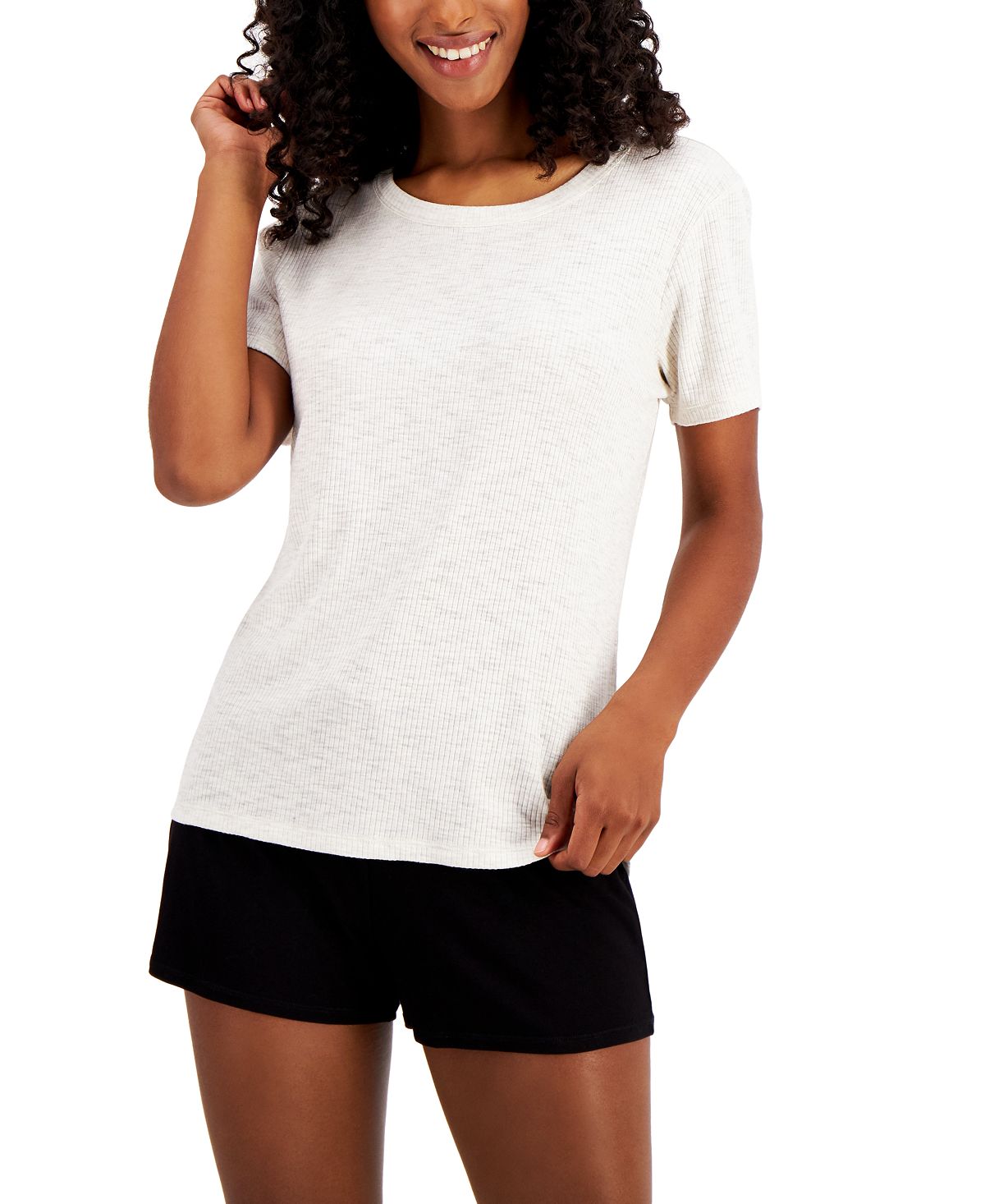 Jenni Ribbed Pajama Top Oatmeal Hthr