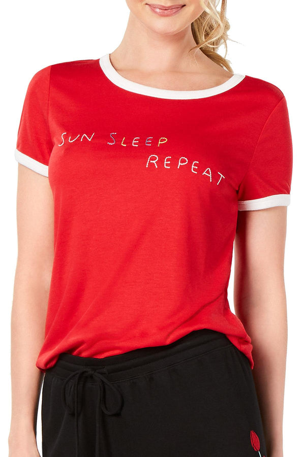 Jenni Ringer T-Shirt in Sun Sleep Embroidered Red