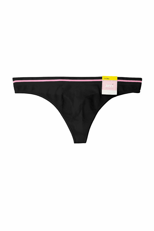 Jenni Seamless Thong in Black with Pink Stripe
