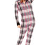 Jenni Soft Hooded One Piece Pajama in Grey Plaid