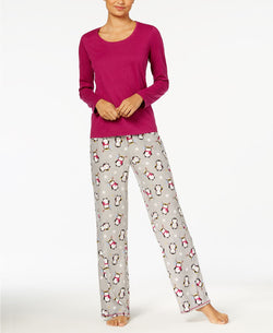 Jenni Top / Printed Fleece Pants PJ Set in Penguin Parade thumbnail 2