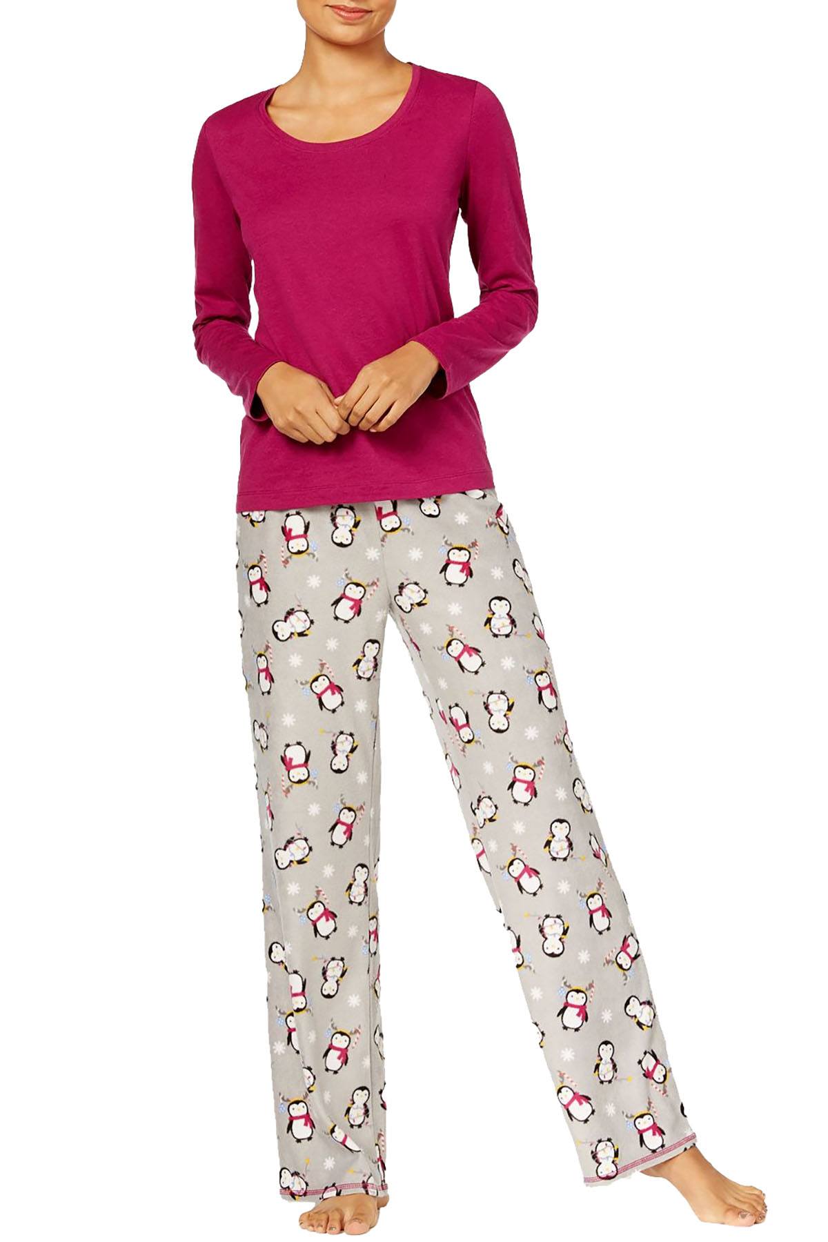 Jenni Top / Printed Fleece Pants PJ Set in Penguin Parade