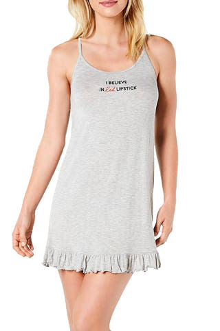 Jenni Ultra Soft Ruffled Knit Chemise in Red Lipstick Grey