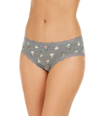 Jenni Wo Printed Lace-trim Hipster Underwear Festive Pugs