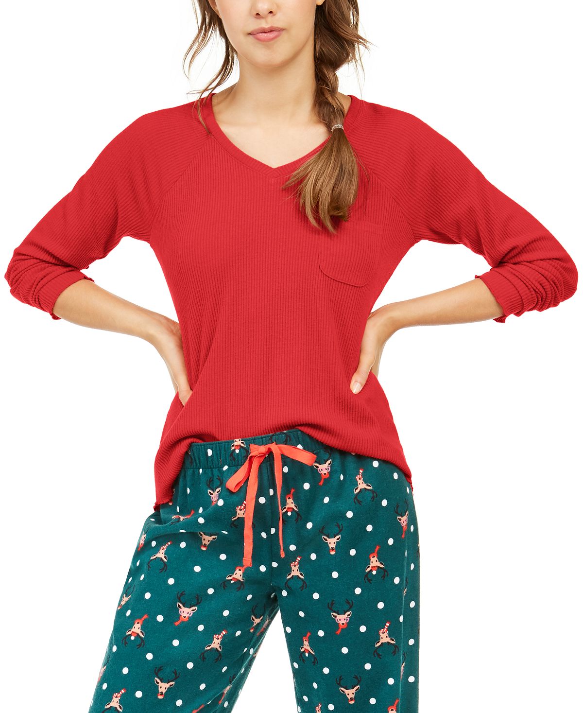 Jenni Wo Ribbed Knit Pajama Top Papaya Punch