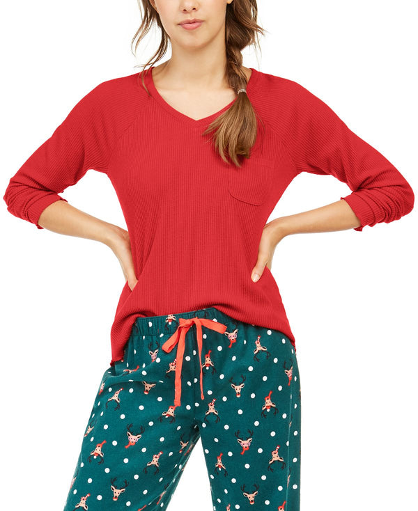 Jenni Wo Ribbed Knit Pajama Top Papaya Punch