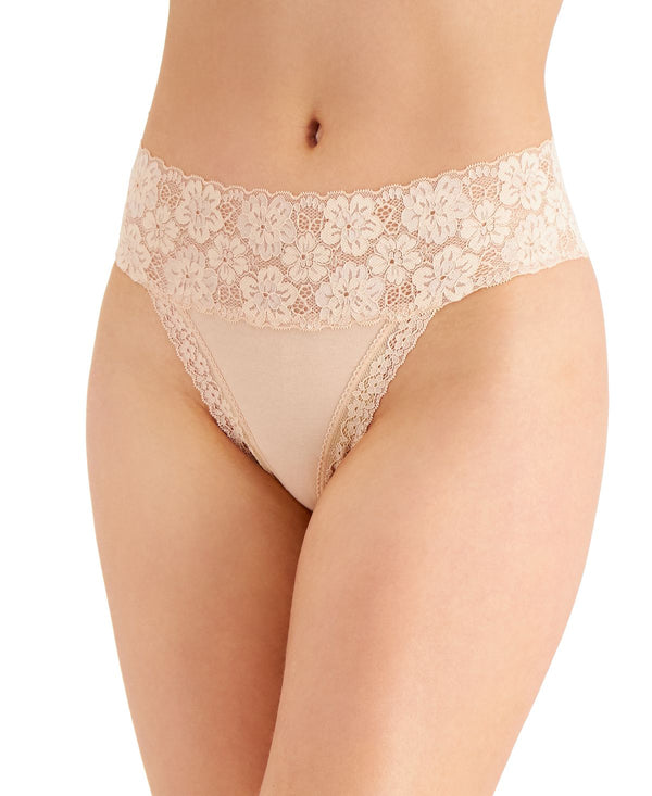 Jenni Wo Wide-lace-waist Thong Underwear Chai