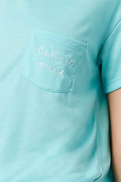 Jenni by Jennifer Moore Aqua Embroidered Text Pocket Tee thumbnail 2