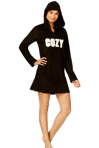 Jenni by Jennifer Moore Black Cozy Hooded Fleece Sleepshirt