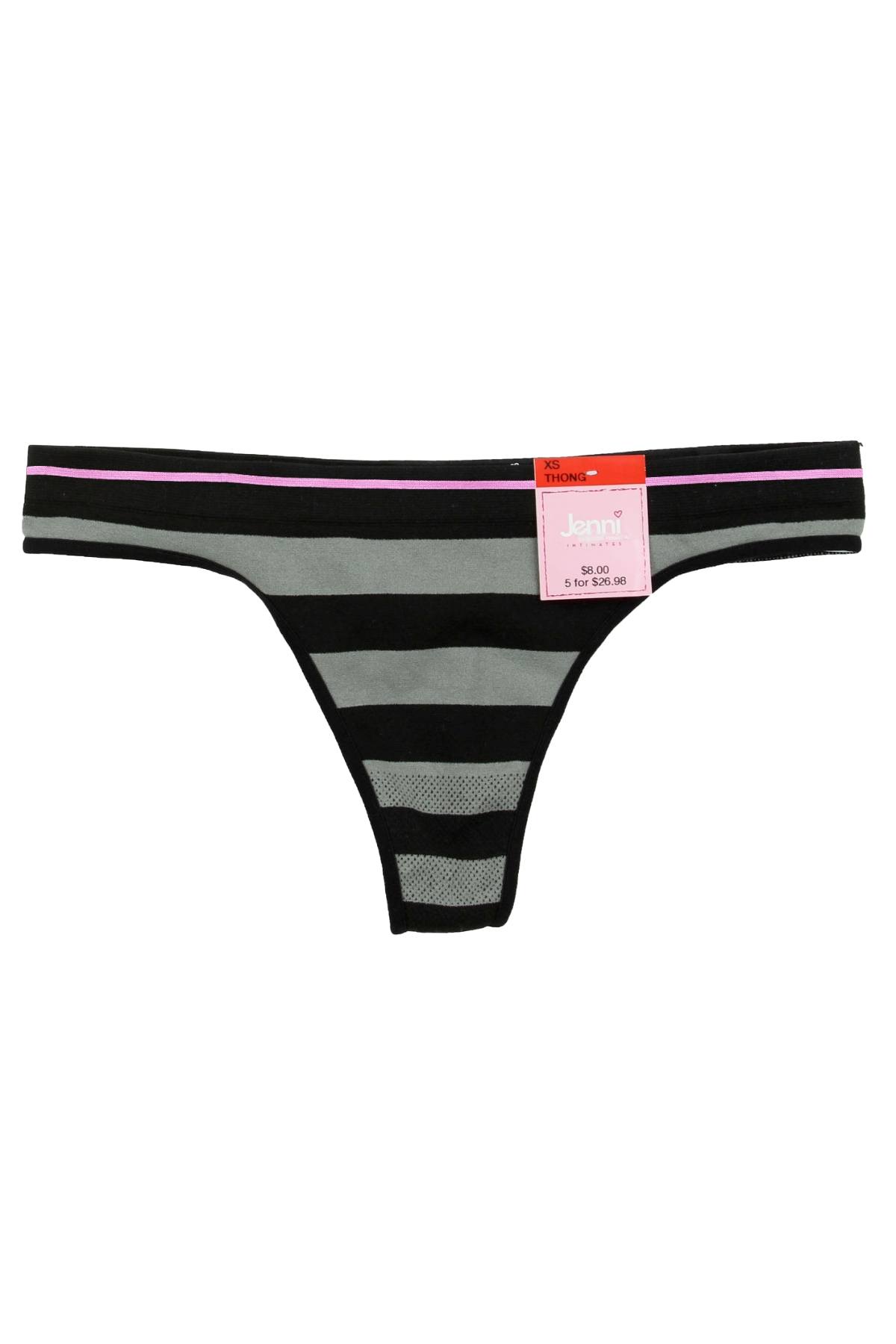 Jenni by Jennifer Moore Black/Grey Stripe Seamless Thong