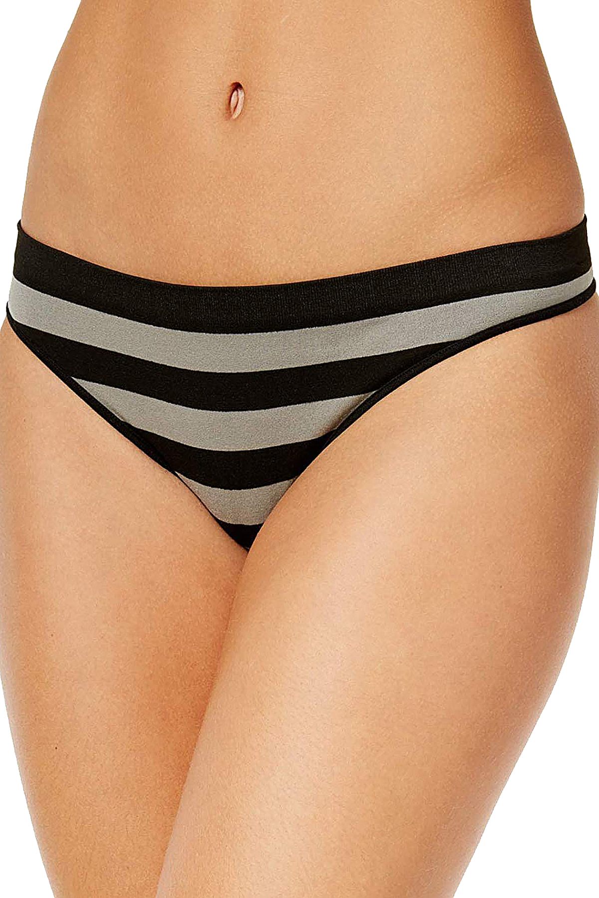 Jenni by Jennifer Moore Black/Grey Stripe Seamless Thong