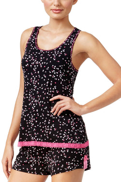 Jenni by Jennifer Moore Black/Pink Heart-Petals Printed Racerback Pajama Tank thumbnail 2