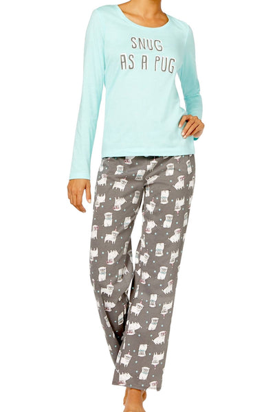 Jenni by Jennifer Moore Blue/Grey Party-Pugs Printed Pajama Set