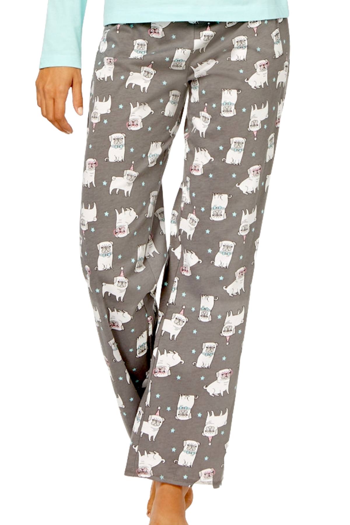 Jenni by Jennifer Moore Blue/Grey Party-Pugs Printed Pajama Set