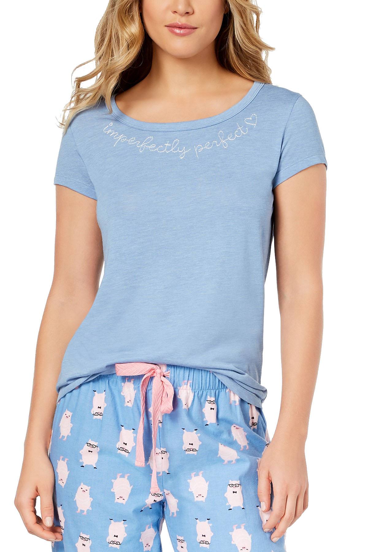 Jenni by Jennifer Moore Blue Imperfectly Perfect Embroidered Lounge Tee