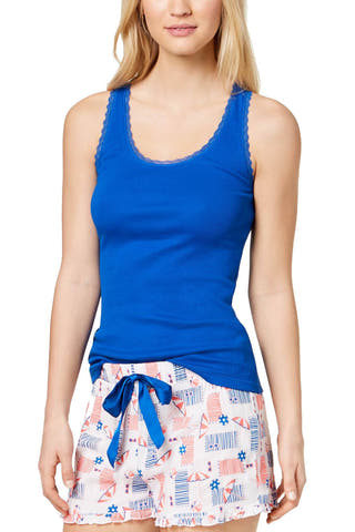Jenni by Jennifer Moore Cobalt Sea Solid Lace Trim Tank Top