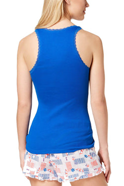 Jenni by Jennifer Moore Cobalt Sea Solid Lace Trim Tank Top thumbnail 2