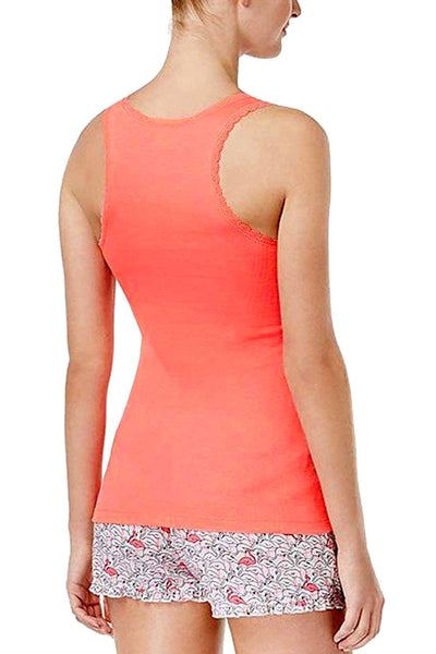 Jenni by Jennifer Moore Coral-Cosmo Solid Lace-Trim Tank Top