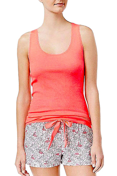 Jenni by Jennifer Moore Coral-Cosmo Solid Lace-Trim Tank Top
