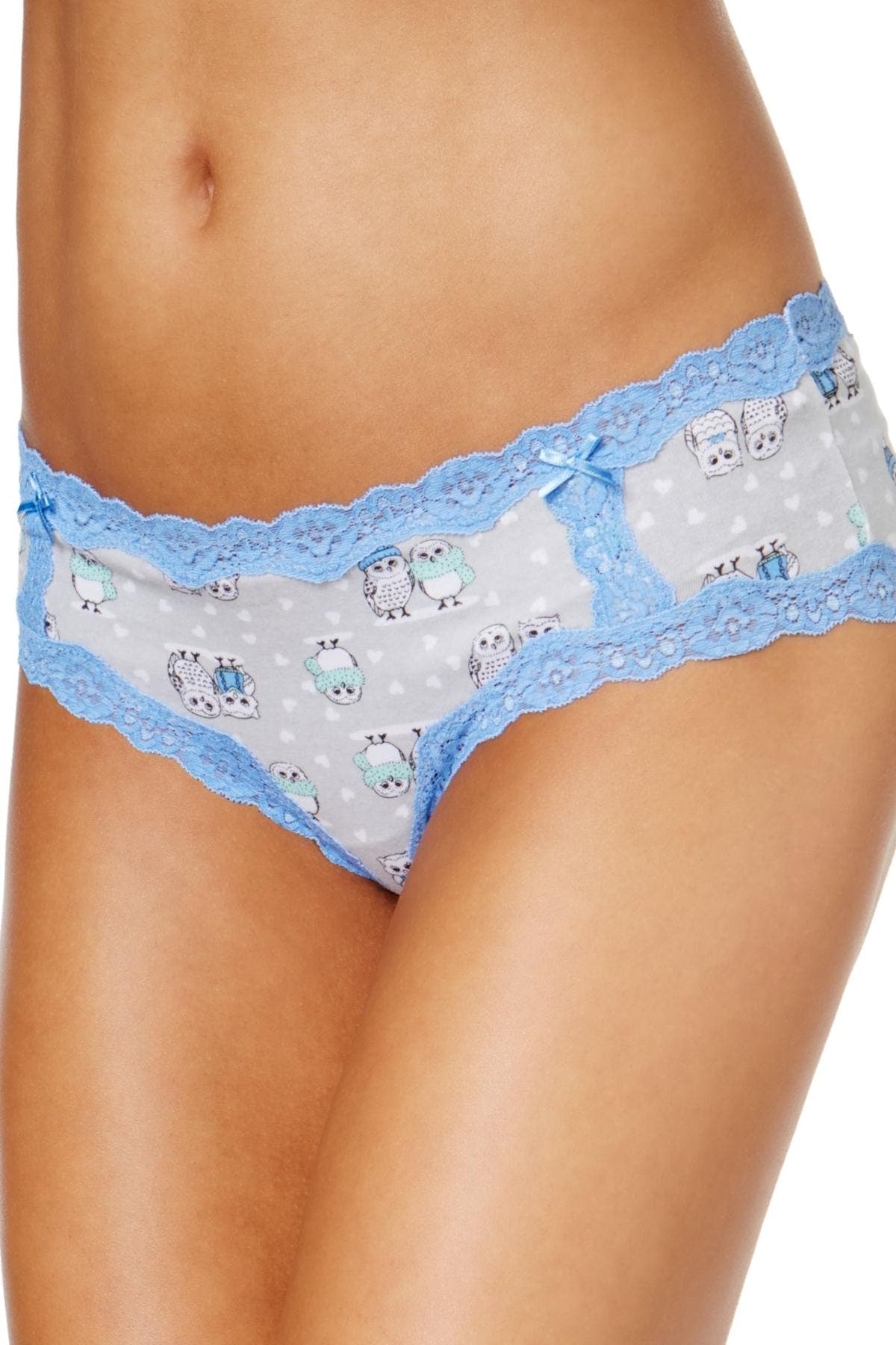 Jenni by Jennifer Moore Grey/Blue Owls Cotton Lace-Trim Hipster