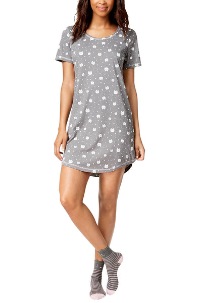 Jenni by Jennifer Moore Grey Cat Dots Printed Sleep Shirt and Socks Set