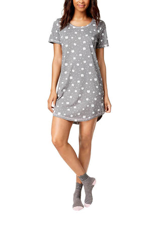 Jenni by Jennifer Moore Grey Cat Dots Printed Sleep Shirt and Socks Set