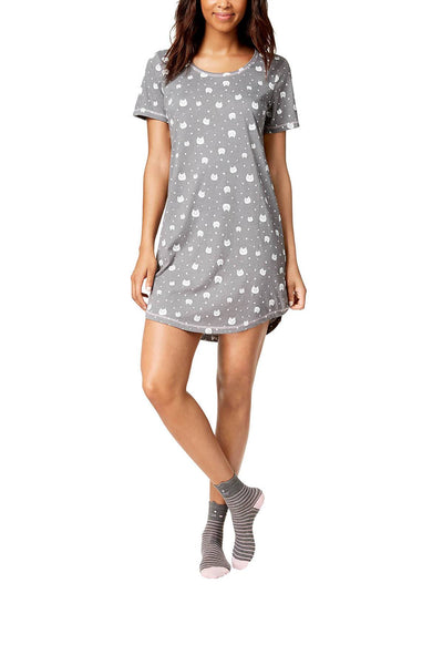 Jenni by Jennifer Moore Grey Cat Dots Printed Sleep Shirt and Socks Set