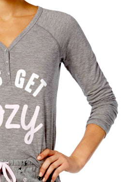 Jenni by Jennifer Moore Grey Lets-Get-Cozy Long-Sleeve Lounge Tee thumbnail 3