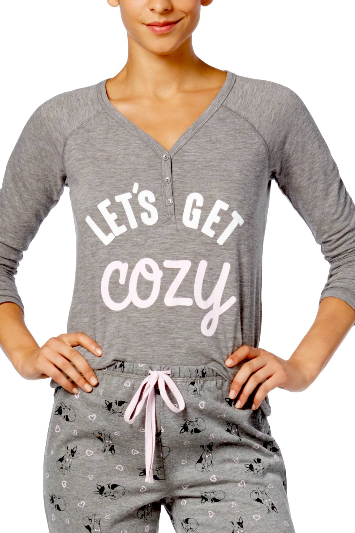 Jenni by Jennifer Moore Grey Lets-Get-Cozy Long-Sleeve Lounge Tee