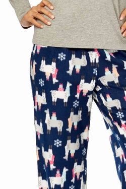 Jenni by Jennifer Moore Grey/Navy Festive-Llama Fleece Pajama 2-Piece Set thumbnail 4