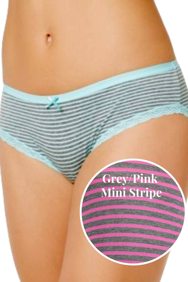 Jenni by Jennifer Moore Grey/Pink Mini-Stripe Printed Hipster