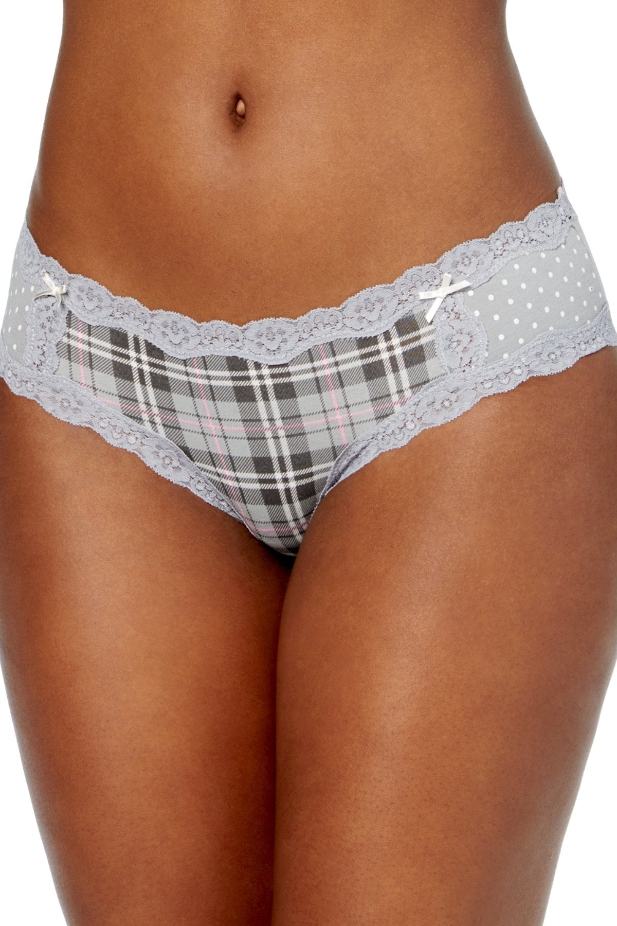 Jenni by Jennifer Moore Grey Plaid/Dots Cotton Lace-Trim Hipster