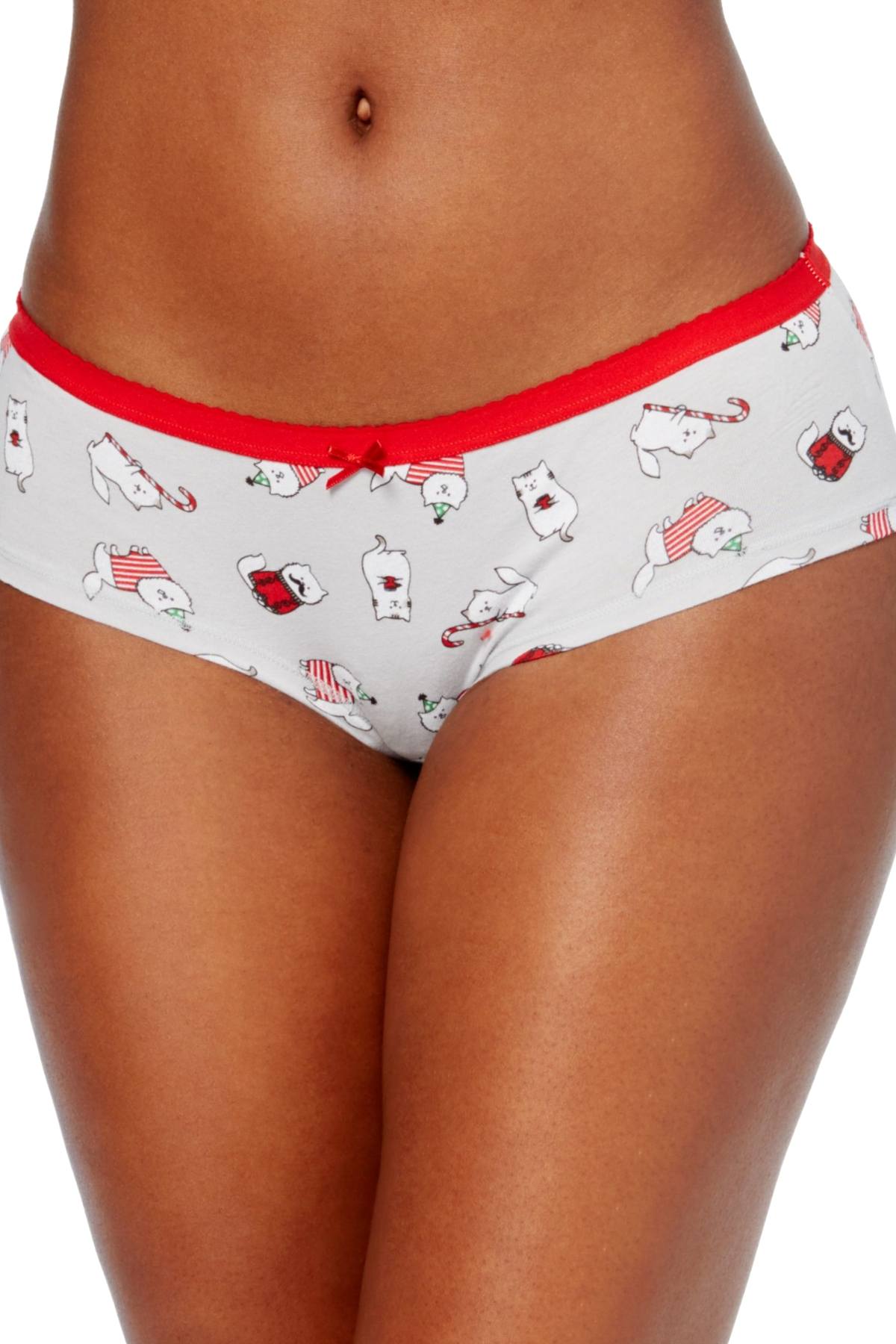 Jenni by Jennifer Moore Grey/Red Holiday-Cats Printed Hipster