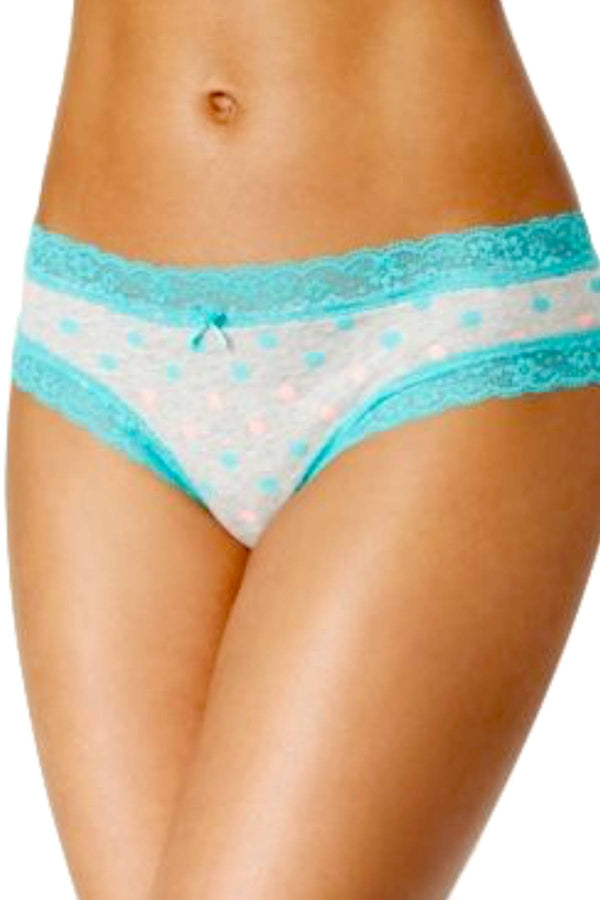 Jenni by Jennifer Moore Grey/Turquoise Multi-Dot Lace-Trim Hipster