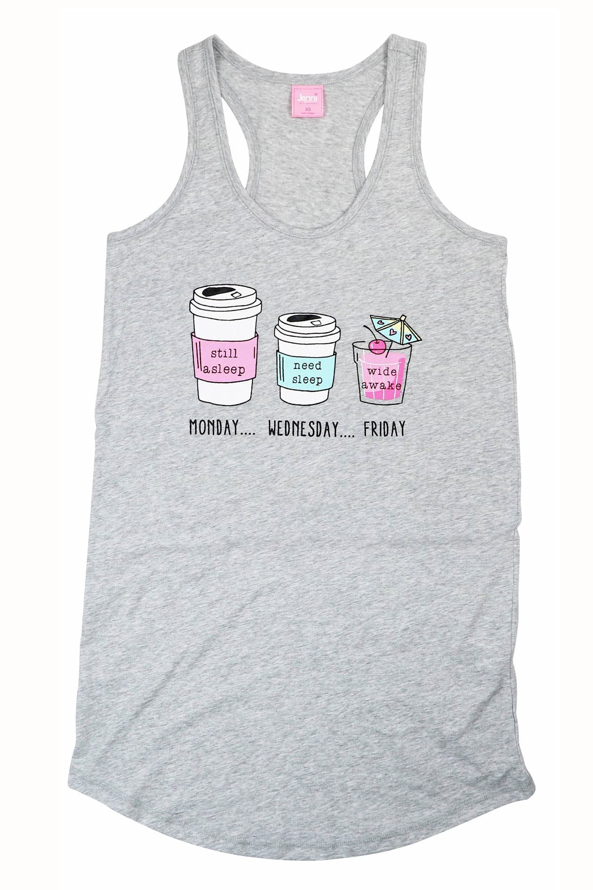 Jenni by Jennifer Moore Heather-Grey Need-Sleep/Wide-Awake Long Sleep Tank
