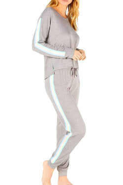 Jenni by Jennifer Moore Heather Grey / Pastel Rainbow Stripe Pajama Set thumbnail 1
