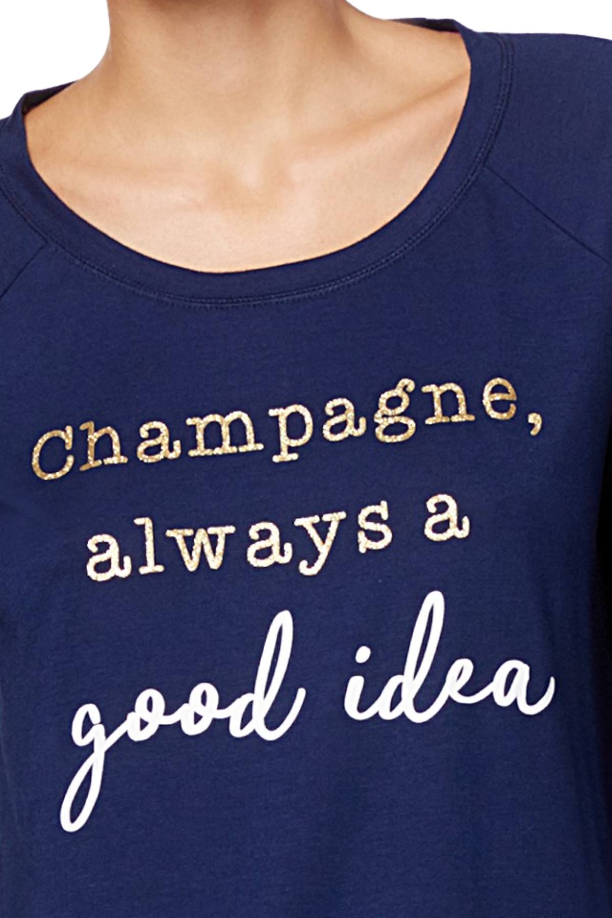 Jenni by Jennifer Moore Navy-Blue Champagne Screen-Print Lounge Top