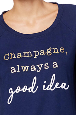 Jenni by Jennifer Moore Navy-Blue Champagne Screen-Print Lounge Top thumbnail 3