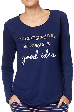 Jenni by Jennifer Moore Navy-Blue Champagne Screen-Print Lounge Top thumbnail 1