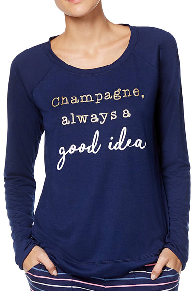 Jenni by Jennifer Moore Navy-Blue Champagne Screen-Print Lounge Top
