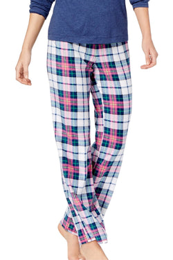 Jenni by Jennifer Moore Navy/Plaid Naughty/Nice Knit/Fleece Pajama Set thumbnail 3