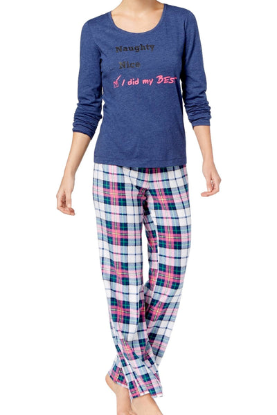 Jenni by Jennifer Moore Navy/Plaid Naughty/Nice Knit/Fleece Pajama Set