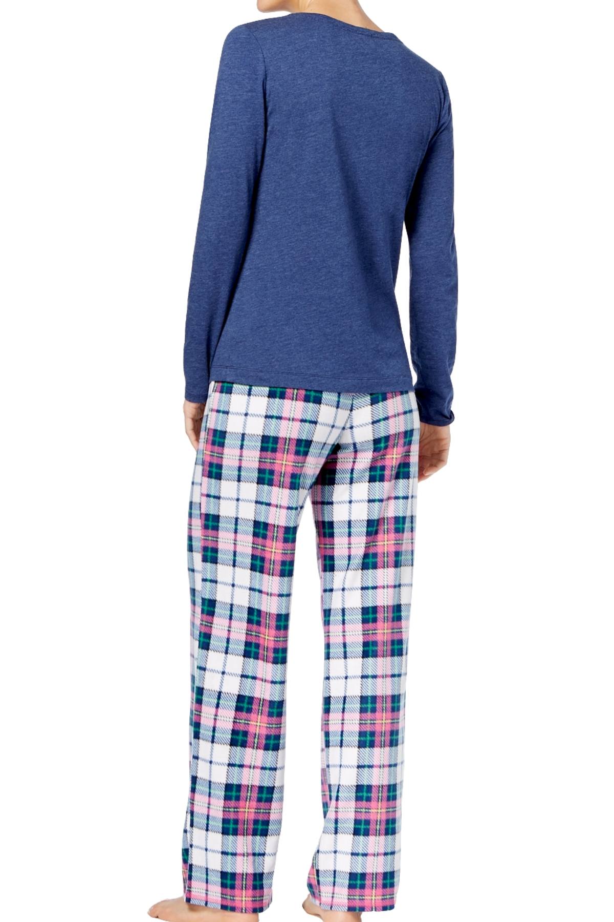 Jenni by Jennifer Moore Navy/Plaid Naughty/Nice Knit/Fleece Pajama Set