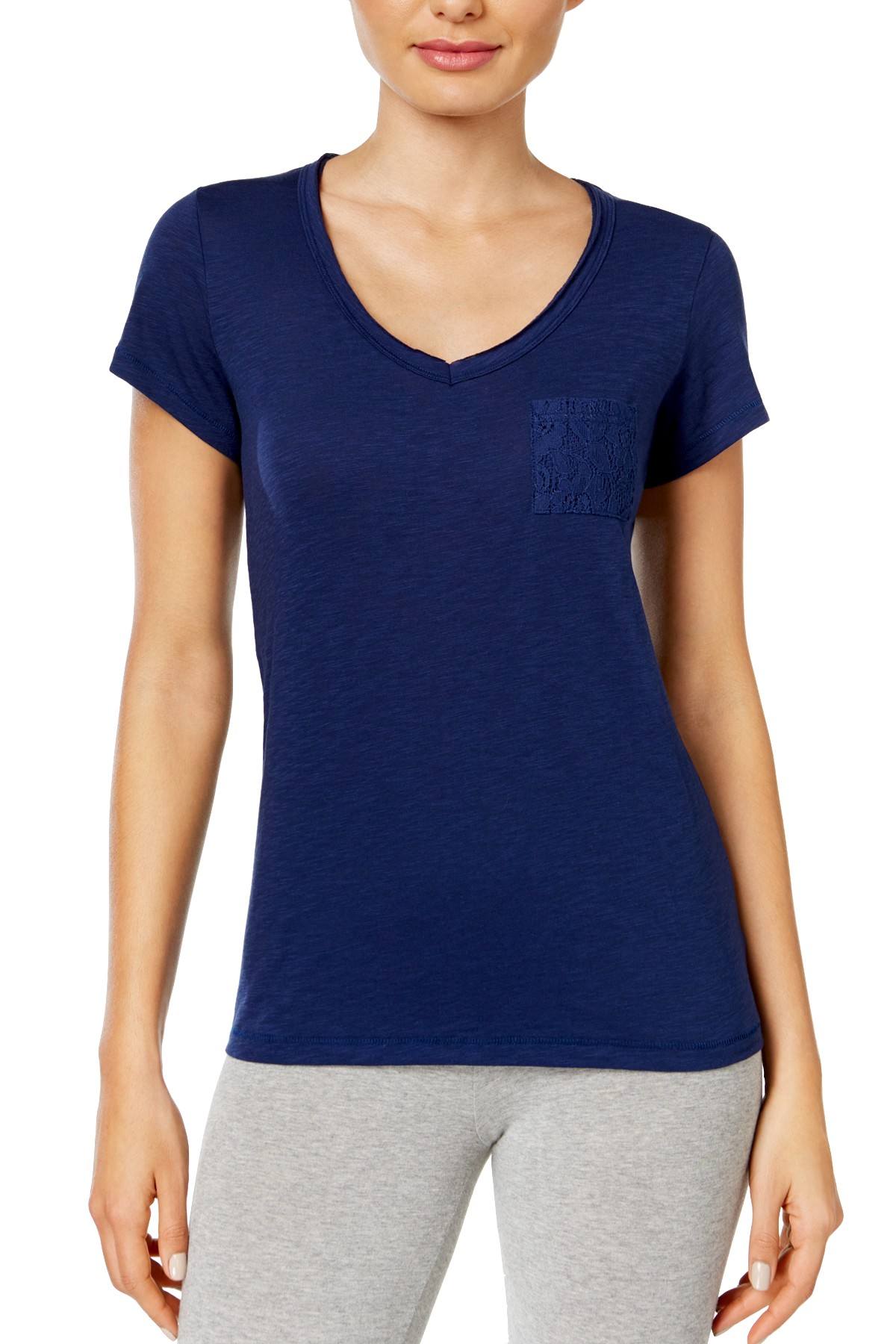 Jenni by Jennifer Moore Navy-Sea Lace-Pocket Lounge Top